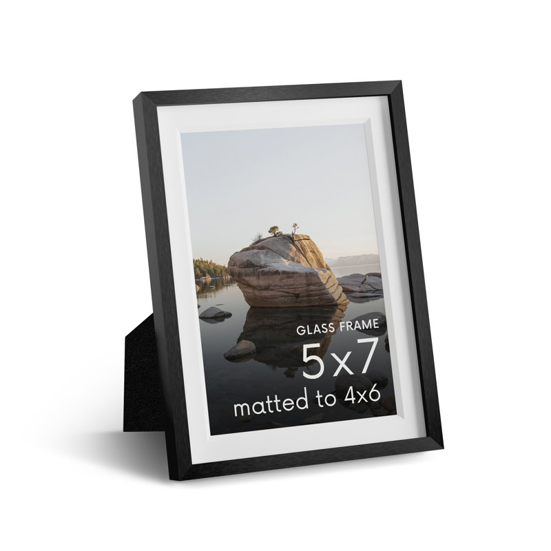 Cadre photo en métal avec verre, Noir, L 5 po x H 7 po