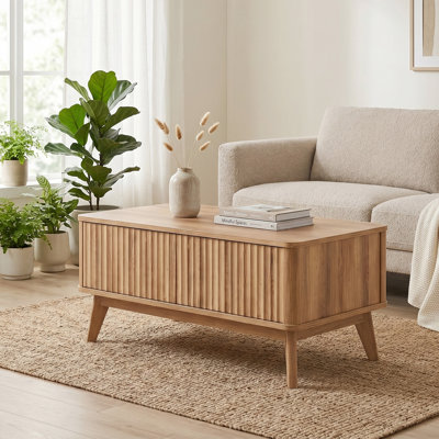35.5" Fluted Lift-Top Coffee Table with Hidden Storage, Walnut