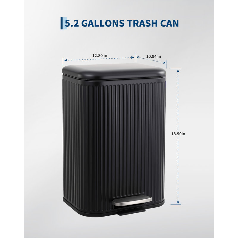 Poubelle de salle de bain 5,2 gallons, poubelle avec couvercle à fermeture en douceur et seau intérieur amovible, poubelle de recyclage en acier inoxydable, poubelle cannelée pour cuisine, bureau, petit espace