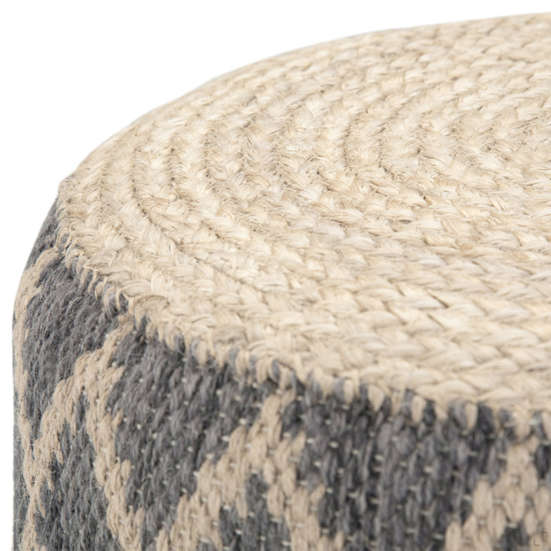 Pouf rond de 18 pouces de largeur en jute et coton tissés à la main gris et naturel