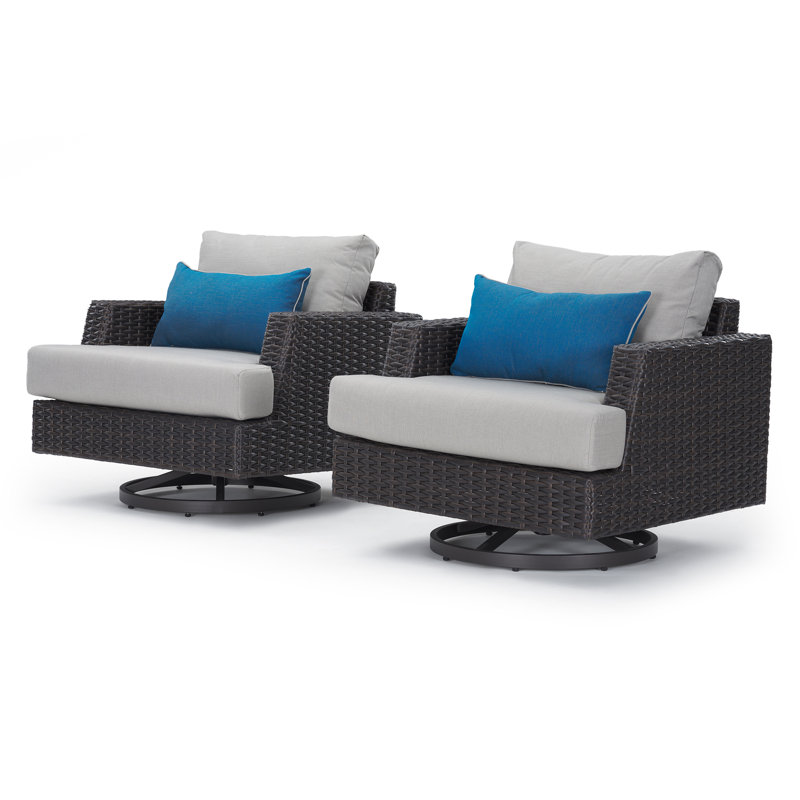 Jorolf Swivel Outdoor Club Chair Lounge Chair with Sunbrella Cushion Covers, Gray, Brown