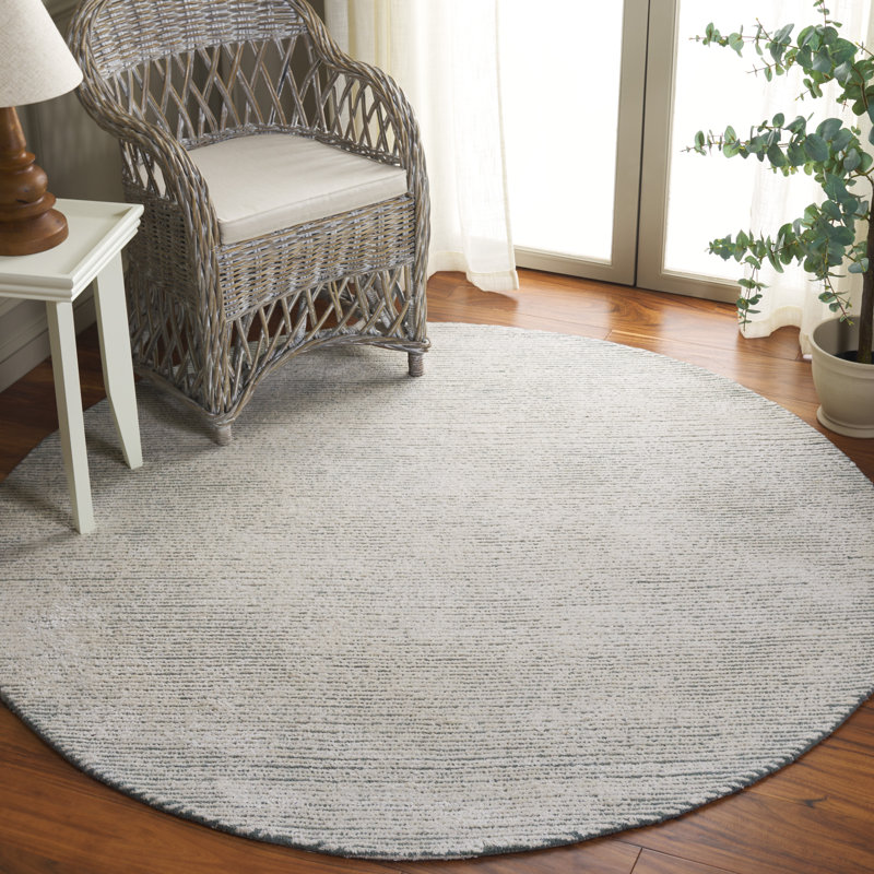 Niriyah Hand Tufted Wool/Viscose/Cotton Solid Color Rug in Ivory/Blue/Gray, Round 6'
