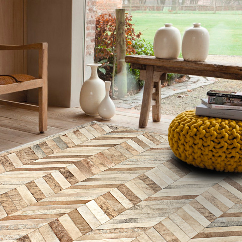 Apollo Cowhide Chevron Area Rug, Rectangle 6' x 9'