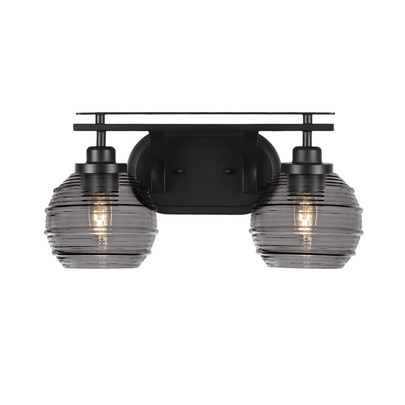 Barre d'éclairage de salle de bain 2 lumières Alirra avec verre de 6 po, Noir, Noir mat