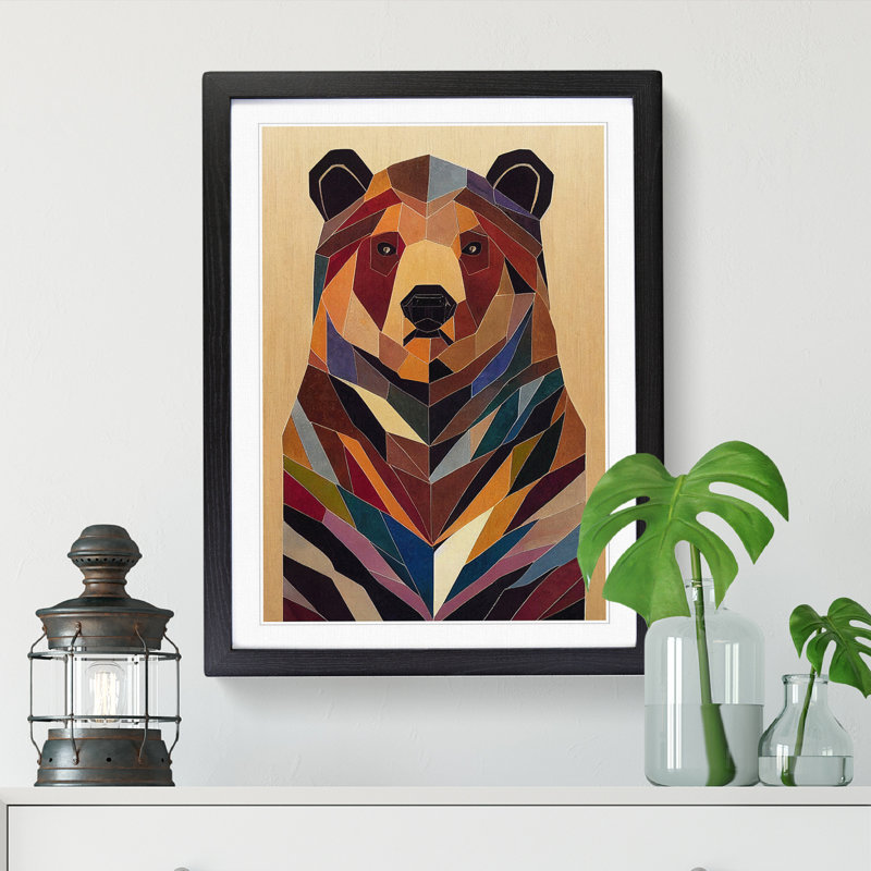 Bear Mosaic - Single Picture Frame Print, 64cm H x 46cm W x 2cm D, Oak Framed
