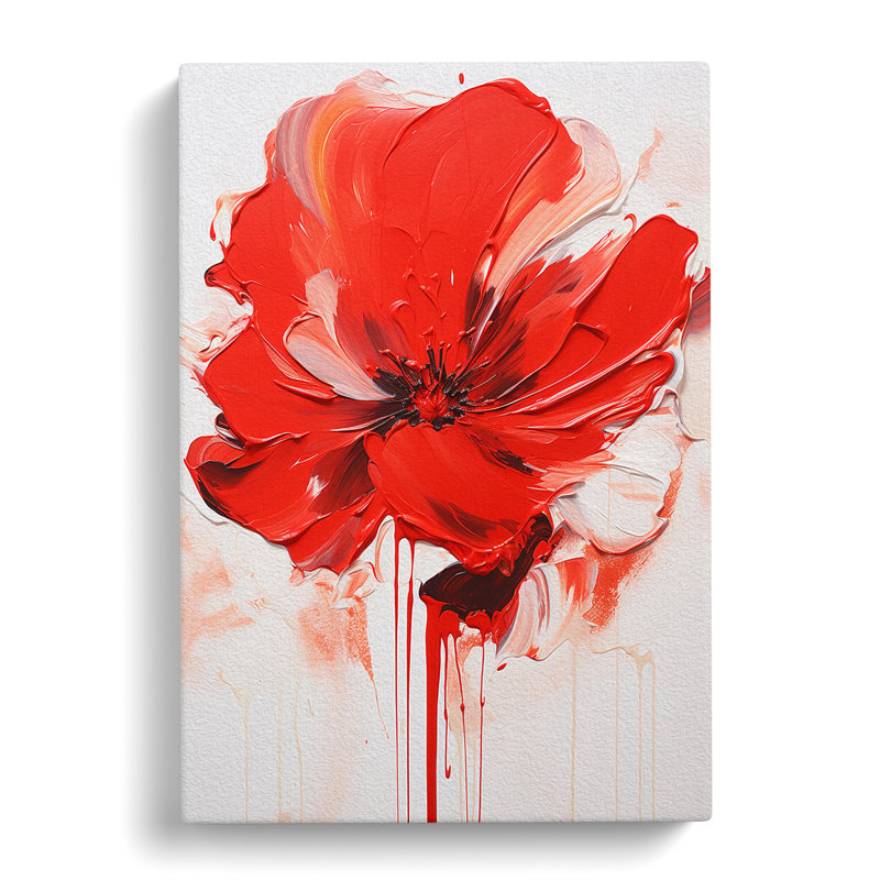 Poppy Flower Action Painting - Wrapped Canvas, 76cm H x 50cm W x 3cm D