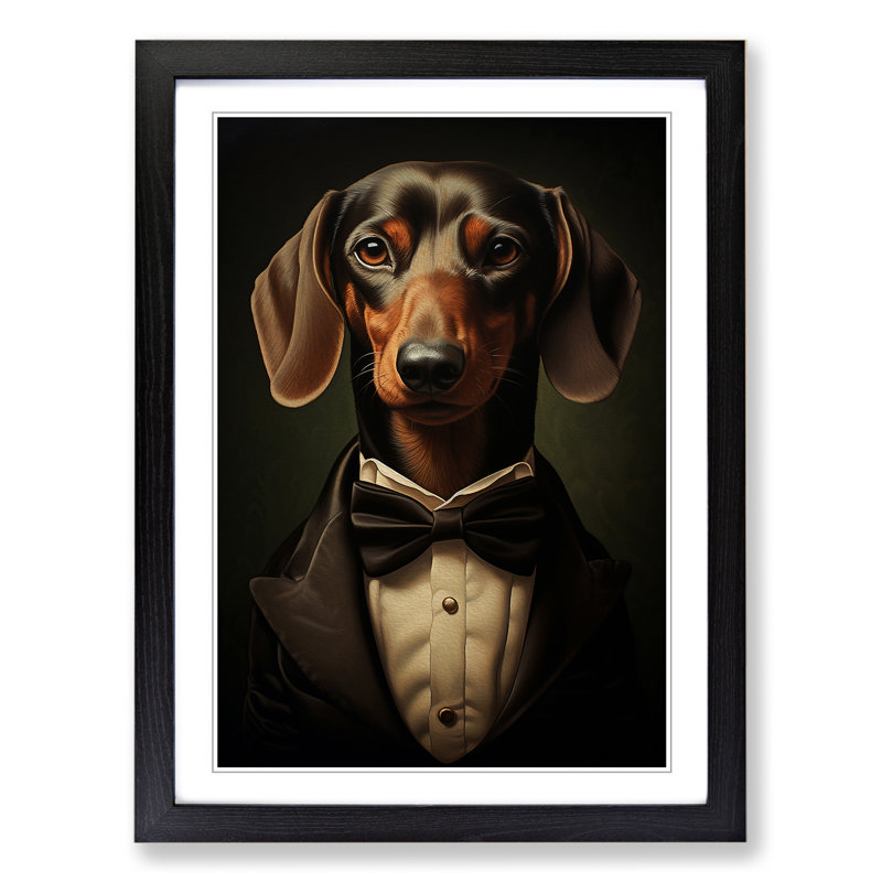 XYZ-FRM-V1223-470 Dachshund Neo-Plasticism - Single Picture Frame Print on Wood, Black, 46cm H x 34cm W x 2cm D