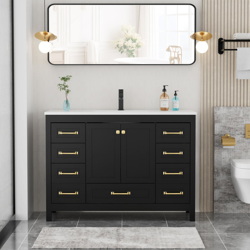 48" Modern Single Bathroom Vanity With Sink Top, Faucet,bathroom Cabinet Shelf With Drawers And Doors, Black