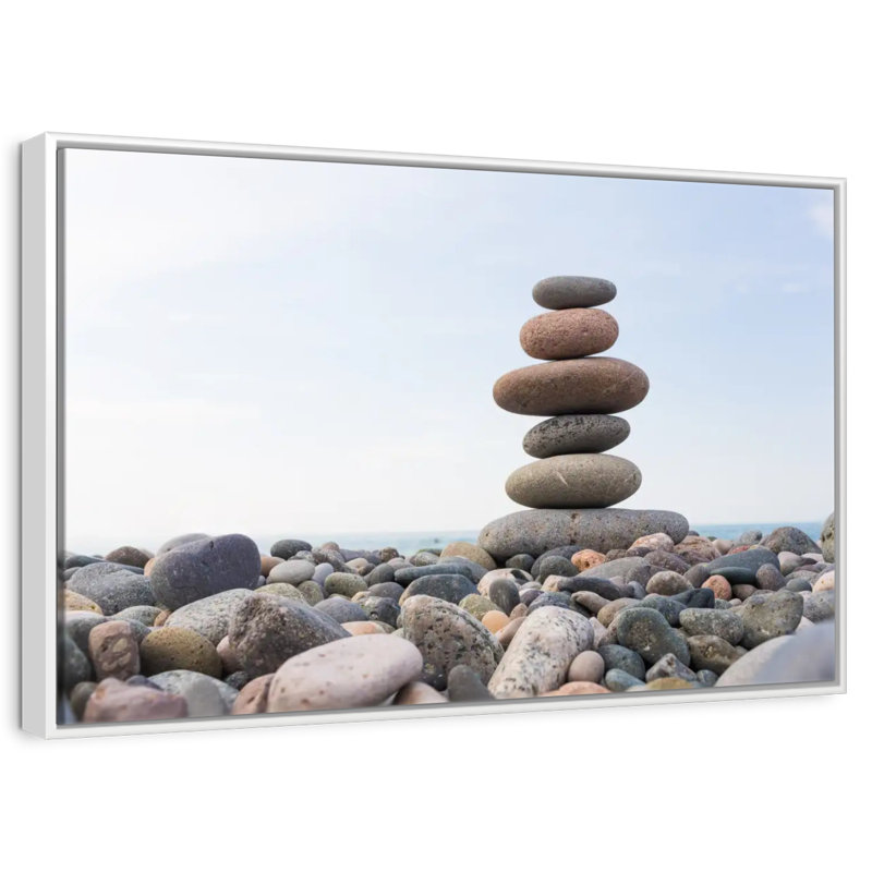 Pile de pierres de bord de mer, Cadre flottant blanc, 25 po x 17 po