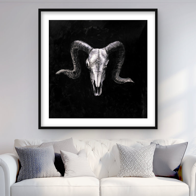 Ram Skull Grunge Style | Gray Framed Matted Print Decor