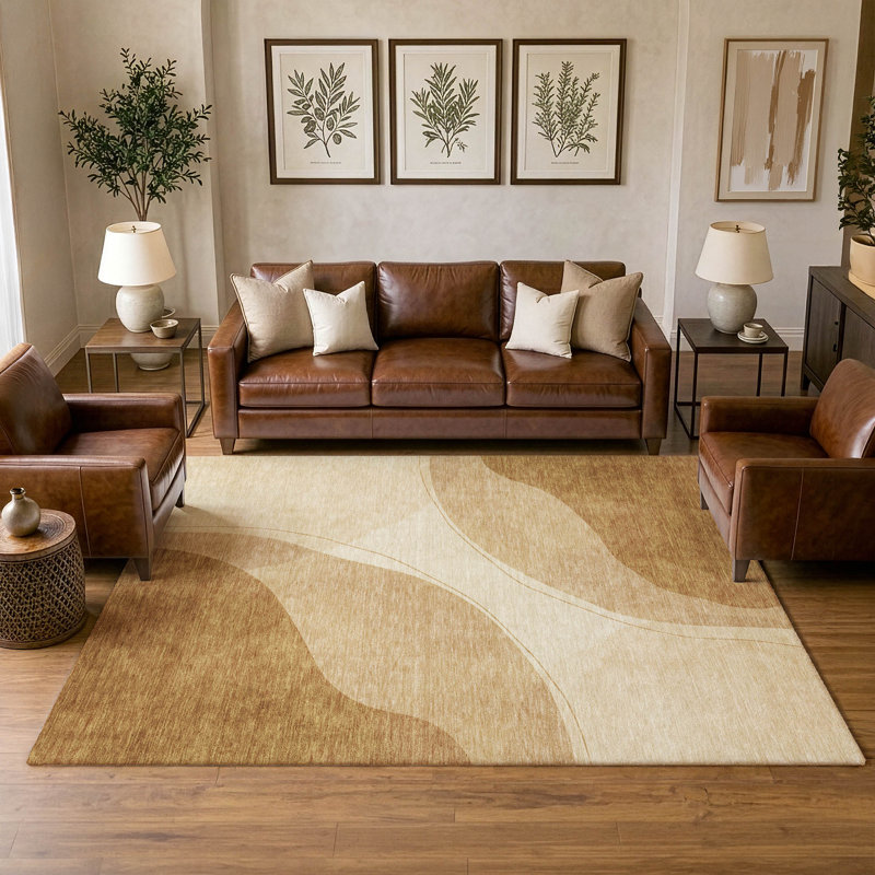 Tapis Chantille ACN3082 abstrait, lavable à la machine, intérieur/extérieur, Noyer, 9 pi x 12 pi