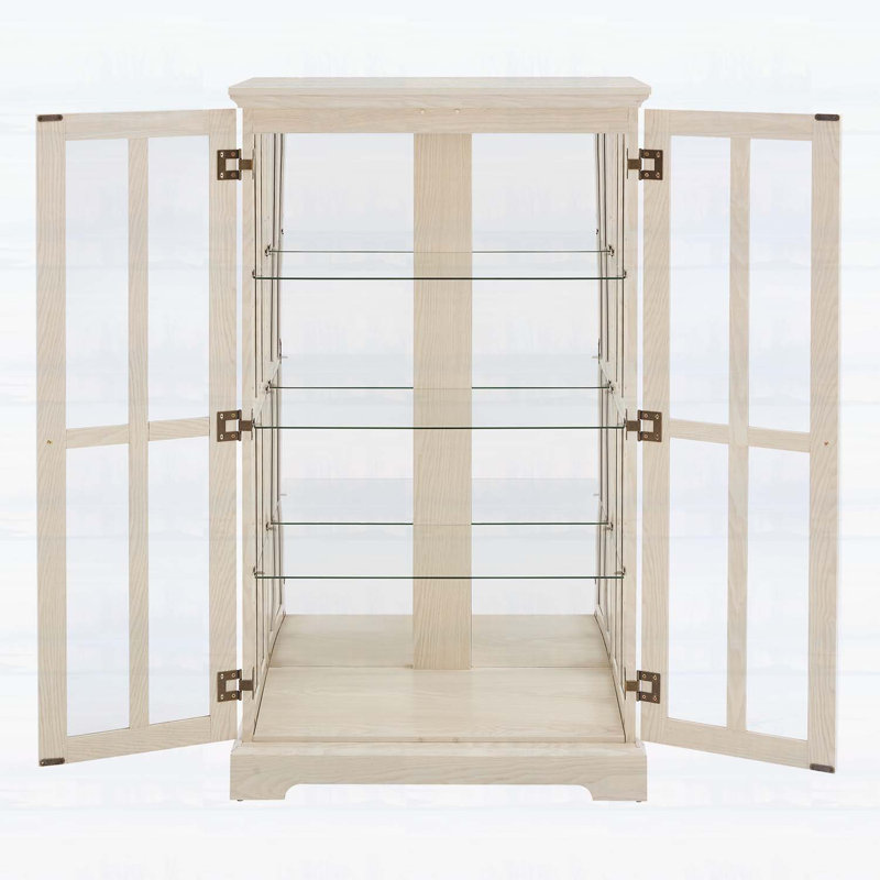 Armoire haute blanche en verre à double treillis avec bande lumineuse RVB en couleur et 3 tablettes réglables pour un rangement et une présentation polyvalents