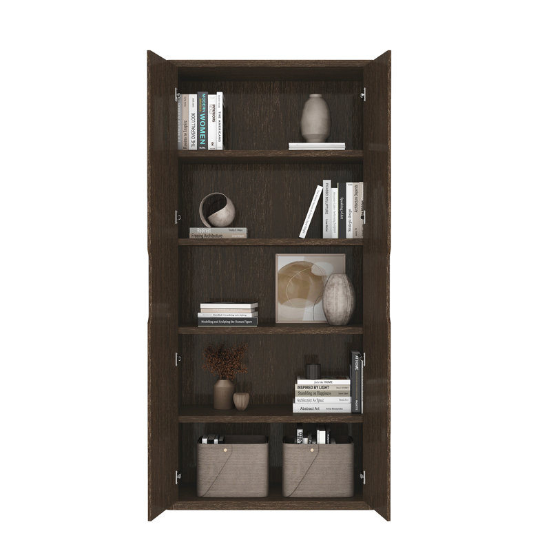 Bibliothèque moderne à 5 tablettes avec portes en noyer H 79 "x l 38" Rivington, Noyer
