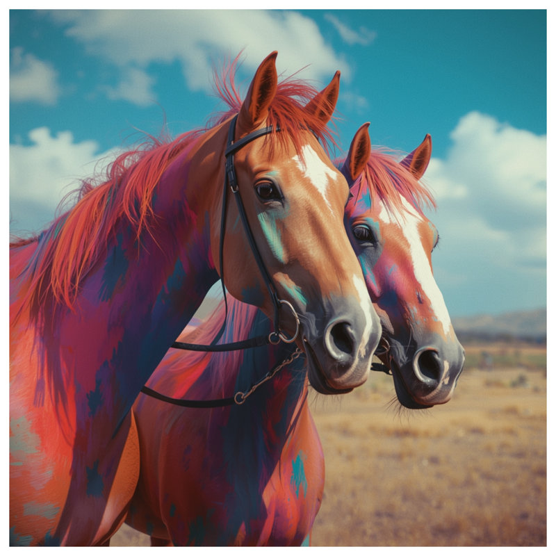 Housses de couette à motif de chevaux colorés, Très grand lit