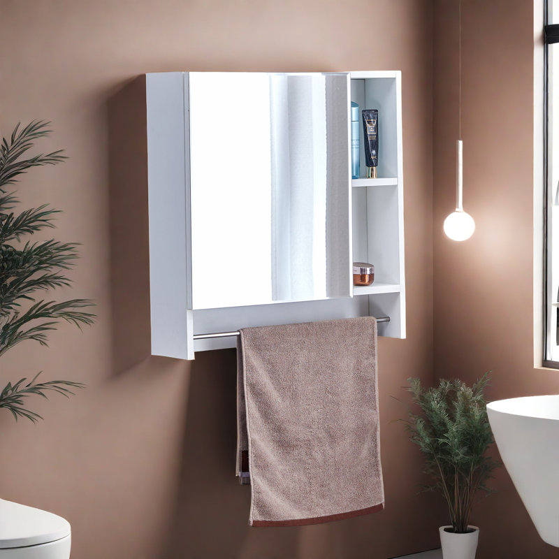 Wall Mounted Bathroom Cabinet With Mirror, Over Toilet Medicine Cabinet With Shelves & Towel Rack