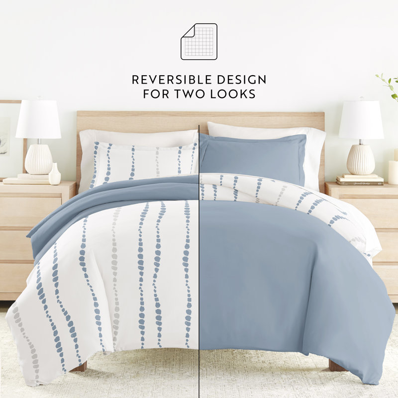 Blue Striped Full Duvet Set with Down Alternative Fill