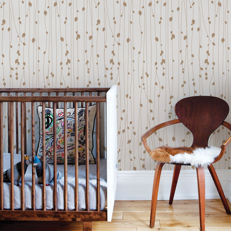Panneau de papier peint à motif de feuilles Ulrey, L 2 pi x H 18 pi, Beige