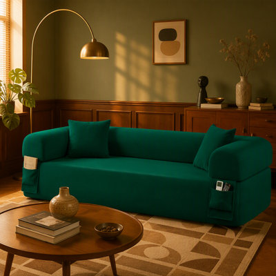 Spring Sofa with High-Quality Fabric, Pillows & Storage - Pocketed Springs, High-Density Foam, for Living Room, Apartment or Studics,Green.