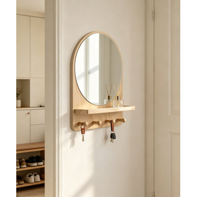 Miroir circulaire avec tablette Boho