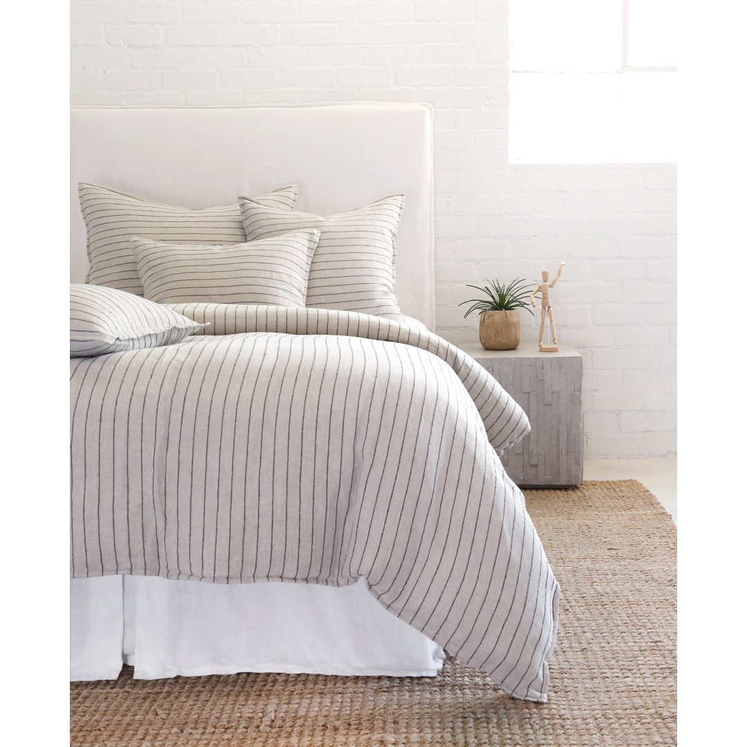 Blake Modern & Contemporary 100% Linen Hand Loomed Striped Duvet Cover Set Pom Pom At Home 