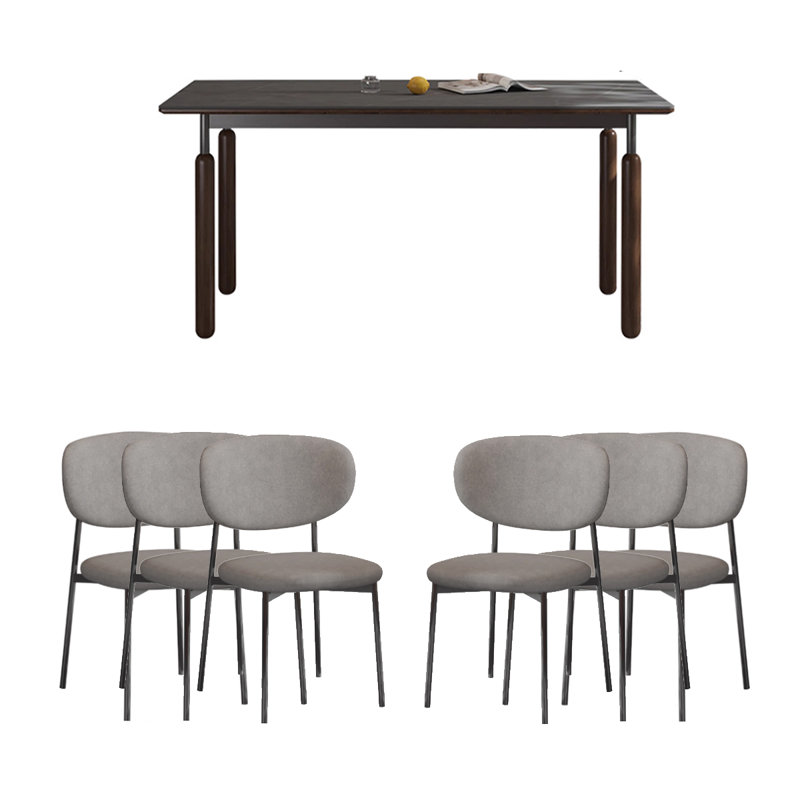 Italian Style Rectangular Modern Simple Rock Table 6 - Person Four Leg Dining Set, 29.53"H x 55.12"L x 31.5"W