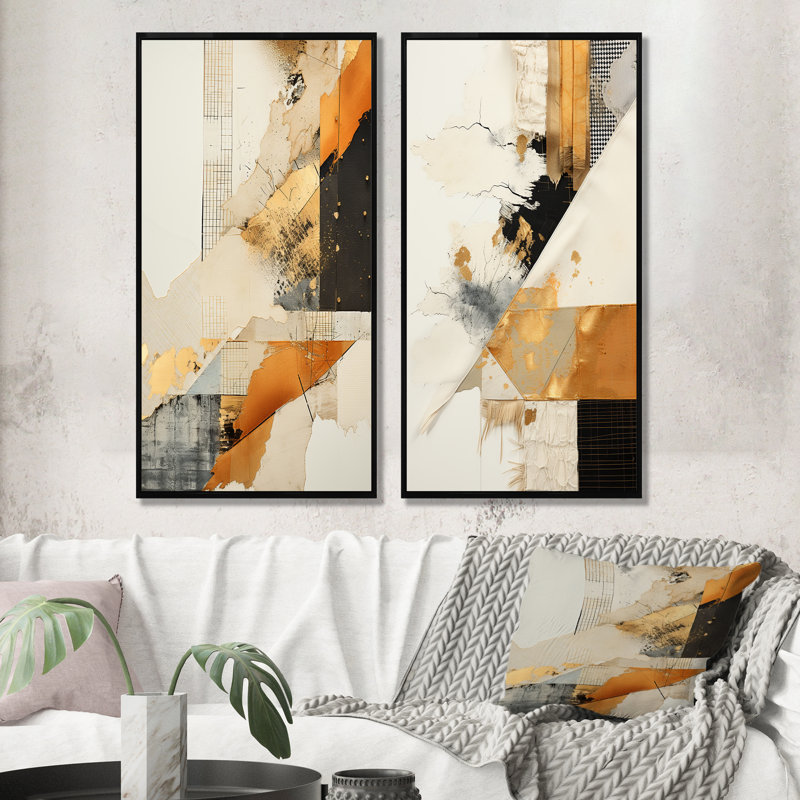 «Yellow Radiant Sunset Dream IV», ensemble de 2 reproductions d'art sur toile, Cadre flottant noir, H 32 po x l 33 po