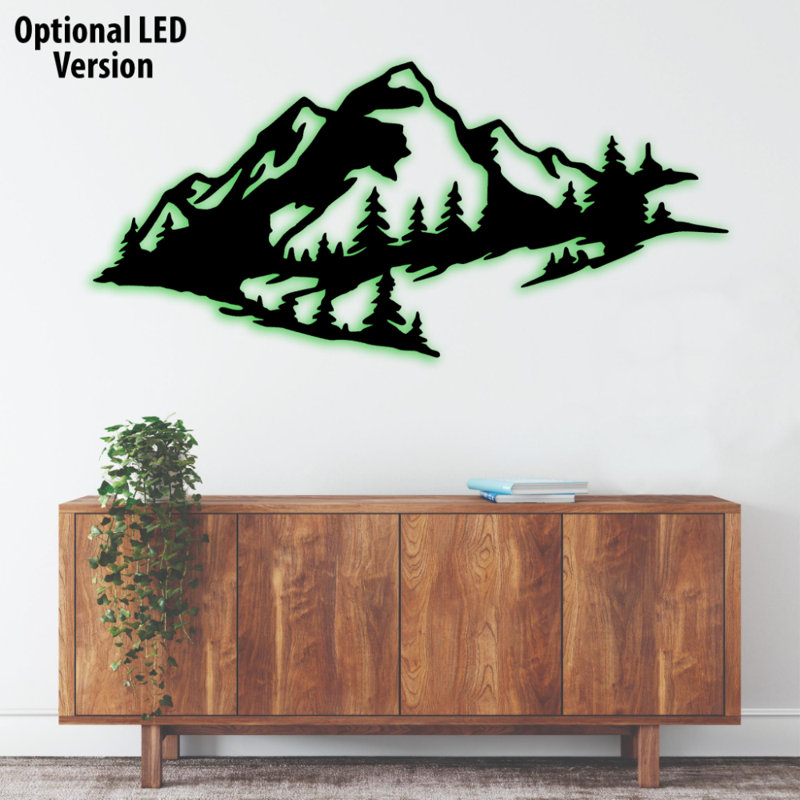 Art mural en métal Mountain View, H 47 po x l 22 po x P 0,12 po, Argent