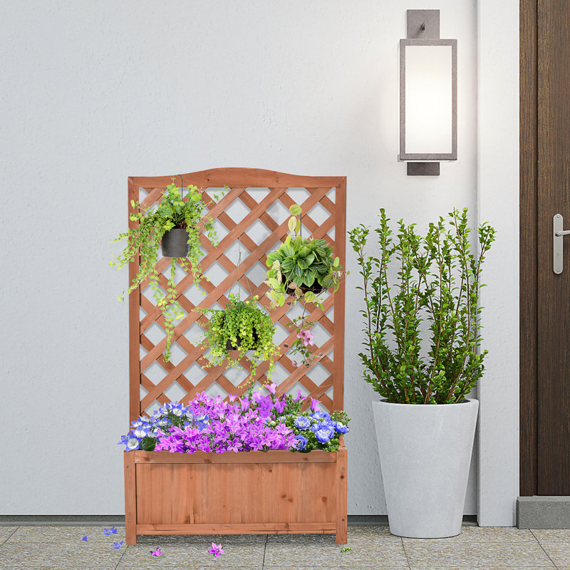 Lit de jardin surélevé en bois avec treillis Outsunny
