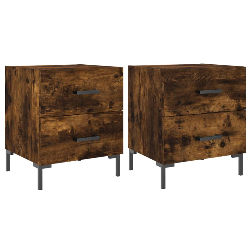 Ellayne 40 cm W Iron Bedside Table, Smoked Oak, Set of 2