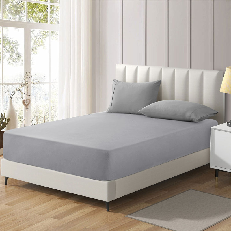 Brushed Microfiber 40cm Deep Fitted Bed Sheet, Silver, Kingsize (5')