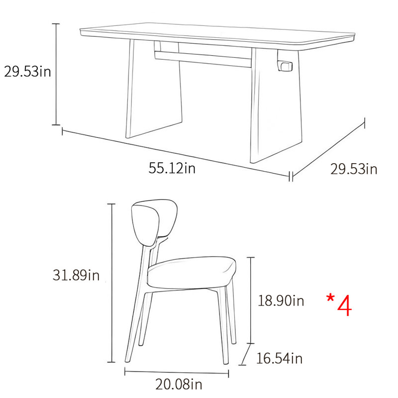 Vintage simple style family dining table sets, 29.53"H x 55.12"L x 29.53"W