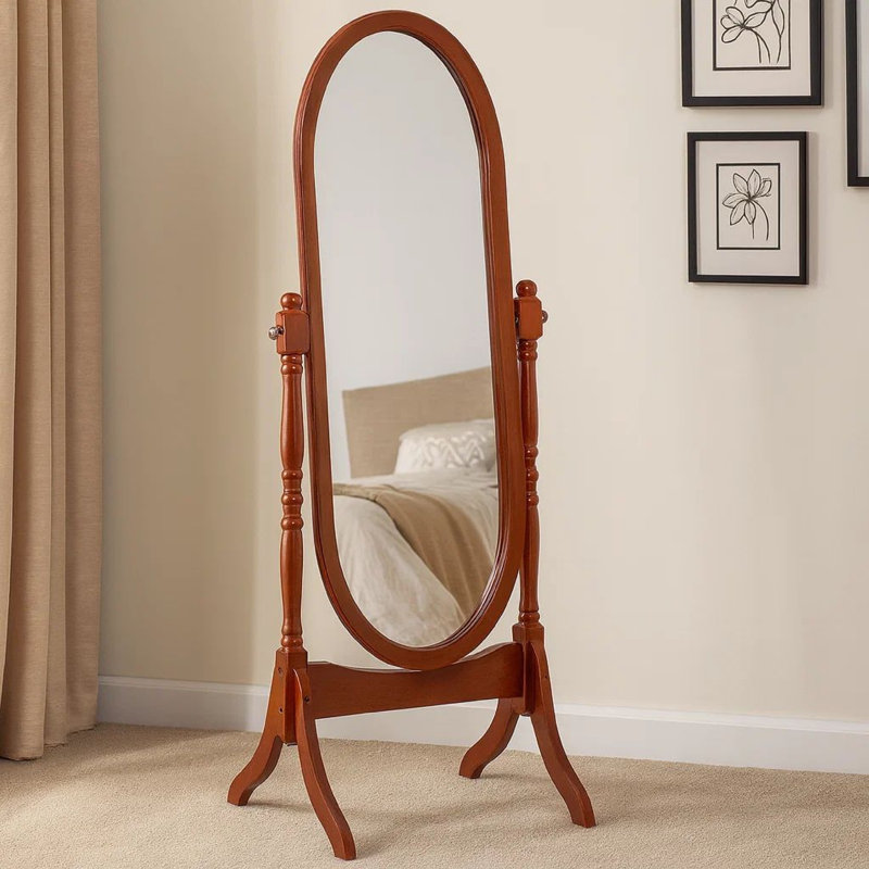 Finition miroir de plancher de bois traditionnel de style reine Anna, 59"H x 23"W x 20"D, Ancien