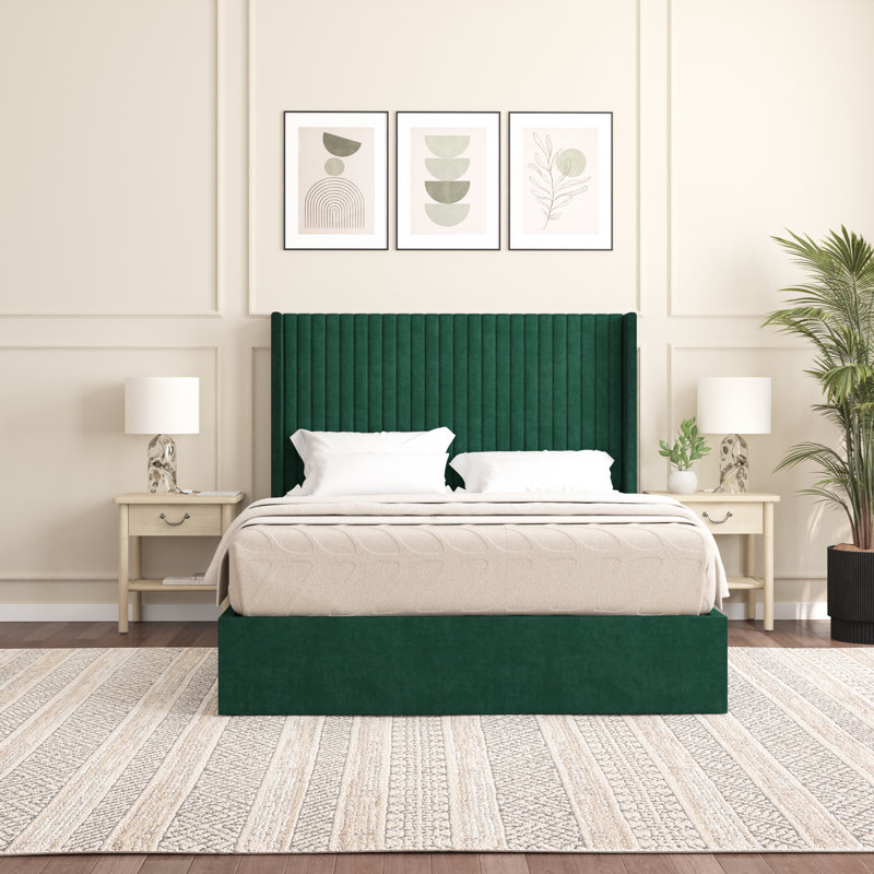 Barkat Upholstered Ottoman Storage Bed, Super King (6'), Emerald