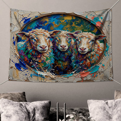 Three Sheep Portrait Wall Tapestry - Sheep Wall Decor