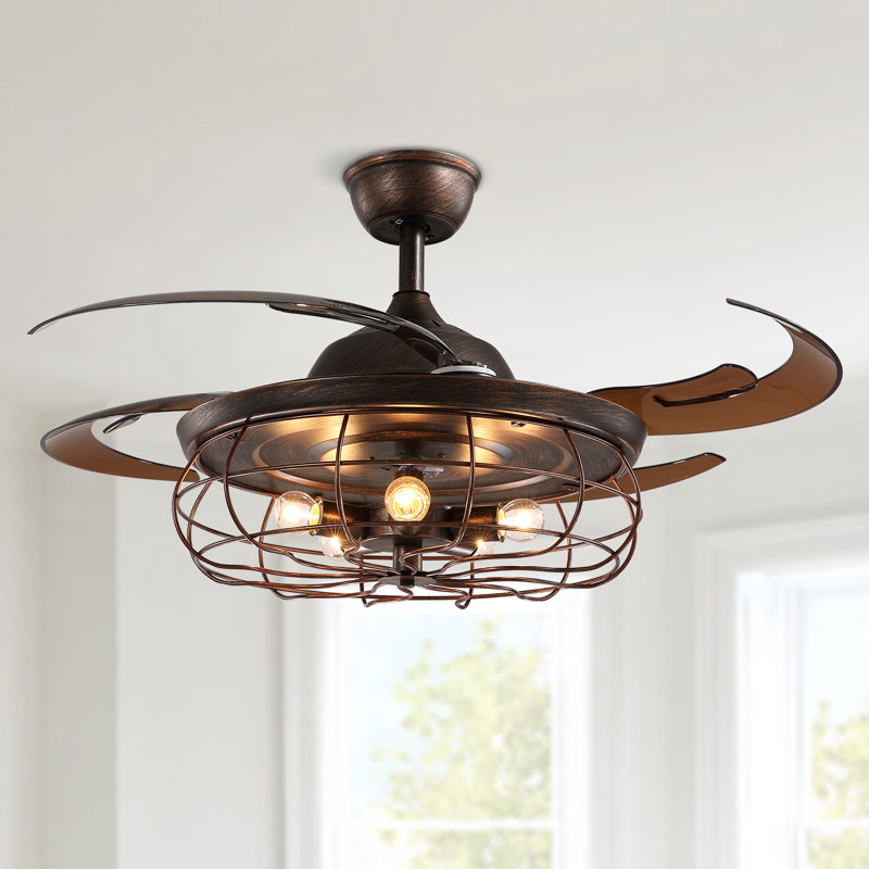 Ventilateur de plafond à pales rétractables 48 po avec télécommande et ensemble d'éclairage inclus Caronni, Brun