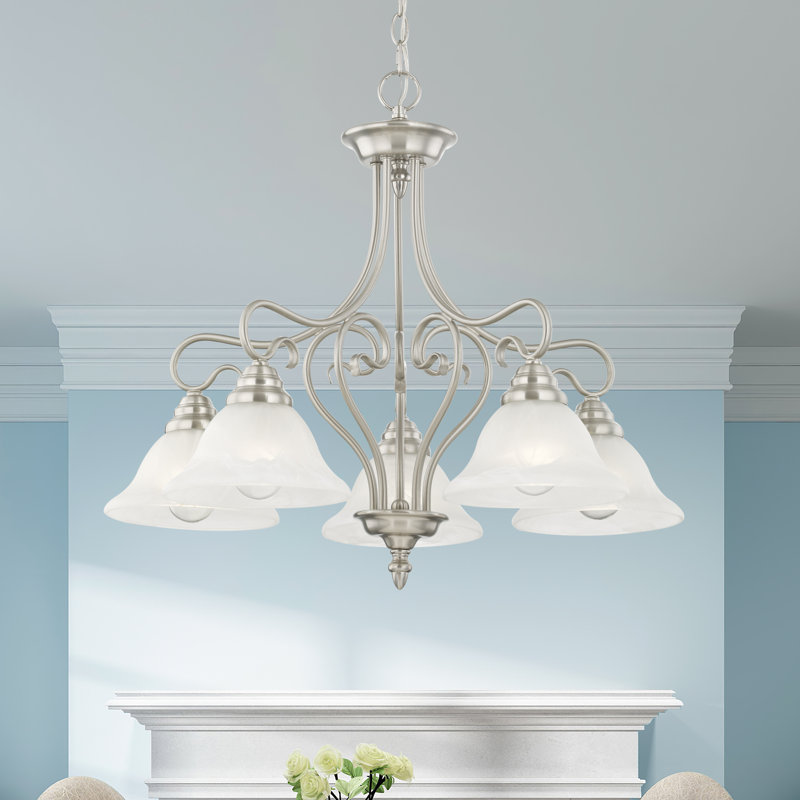 Lustre classique / traditionnel à 5 lumières Aquala, Nickel brossé