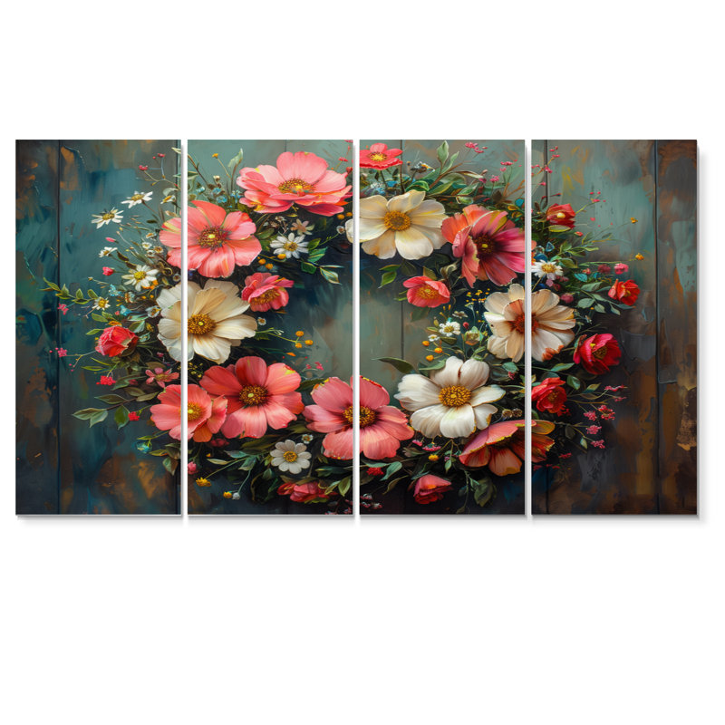 Couronne florale rose et verte - ensemble de décoration murale couronne, H 32 po x l 64 po