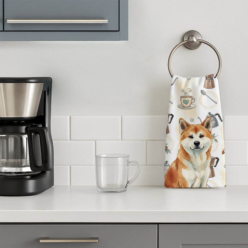 Red Akita Coffee Bar Kitchen Towel, Red Akita