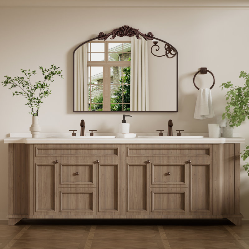 Grand miroir de salle de bain décoratif antique brun arqué 30 po x 36 po Enville , 30 po x 36 po, Brun