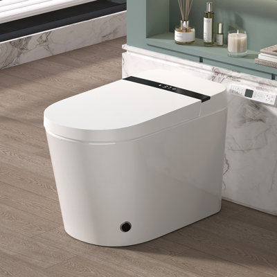Smart Toilet With Bidet Built-in,Auto Flush, Foot Kick, Hands-Free Adjusted Heated Seat & Warm Air Dyring, Foam Shield Self Cleaning Nozzle,Bidet Toilet 12" Rough-in (White)