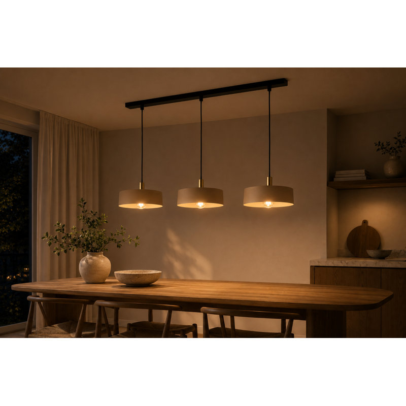 Bhayani 3 - Light Drum Pendant, Beige/Brown, Latte Gold