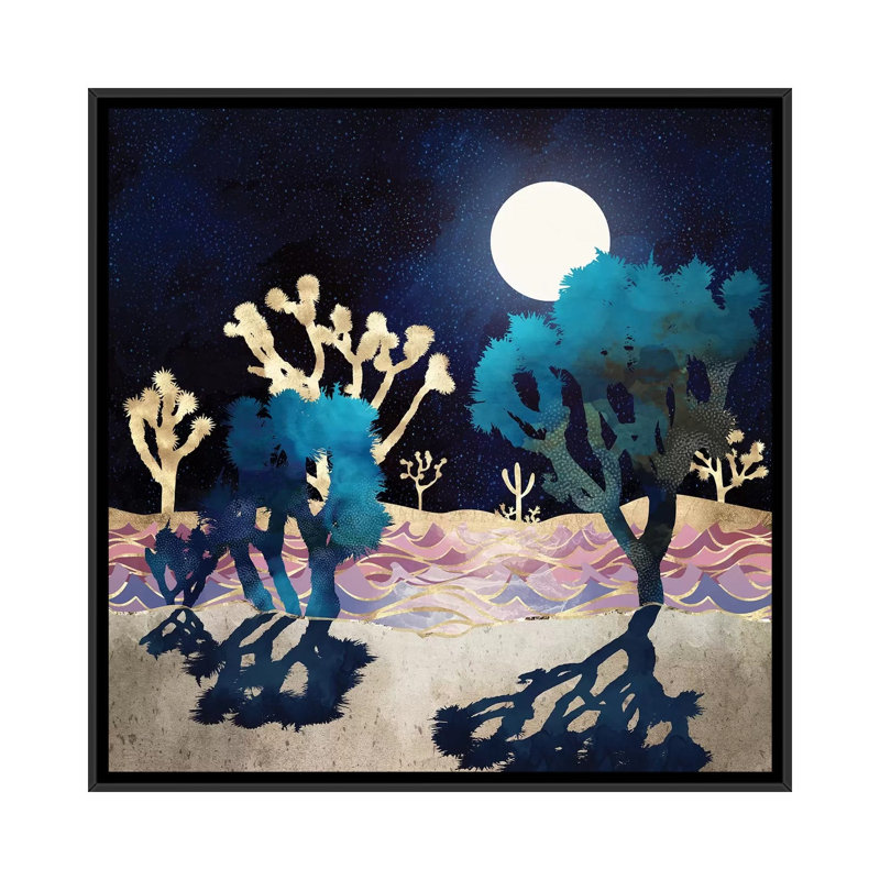 Desert Lake Moonlight - impression d'art graphique, 26" H x 26" W x 1.5" D, Black Framed Canvas, Aucun mat