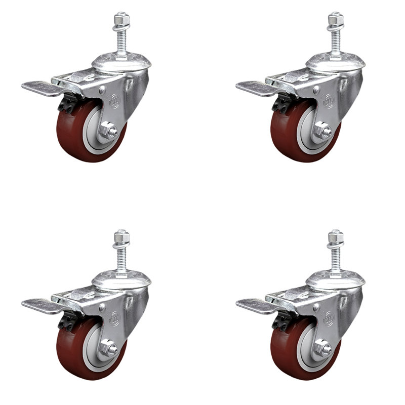 Jeu de roulettes à tige filetée 3,5 po 3,5 po, Marron