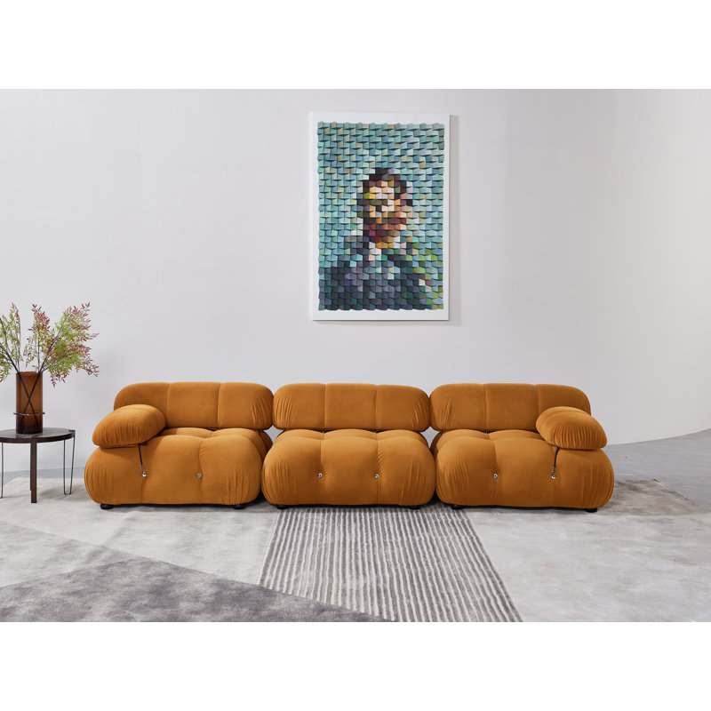 Causeuse modulaire Harv, 26.7" H x 114" W x 38" D, Velours jaune