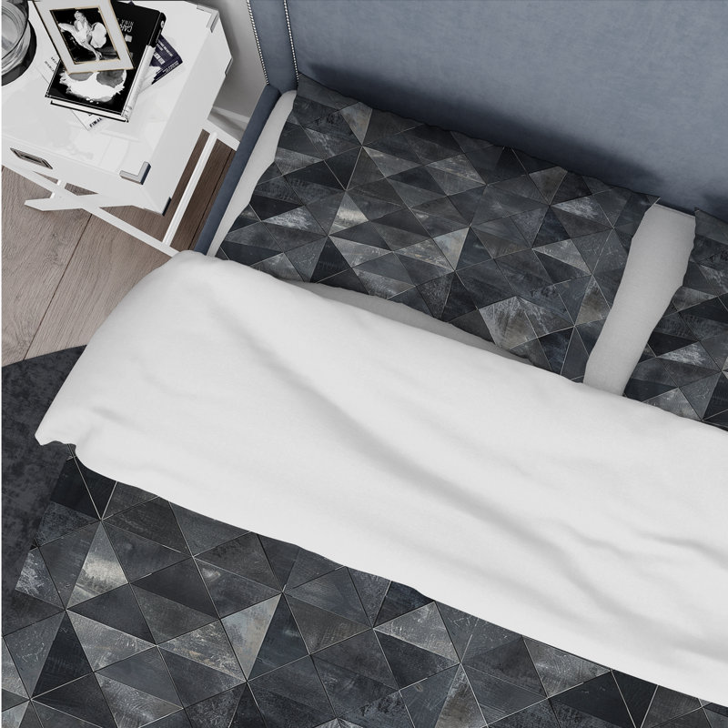 Ensemble de housse de couette noir à motif géométrique triangulaire I - Glam, King Duvet Cover + 2 King Pillow Shams