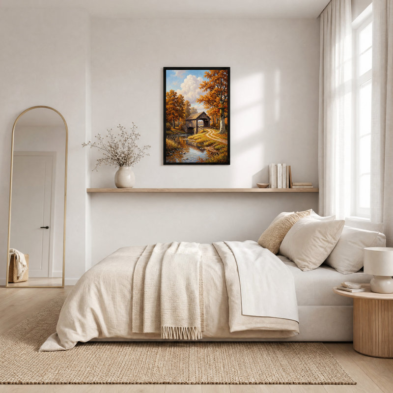 Art mural sur toile, "Pont couvert", H 24 po x l 16 po