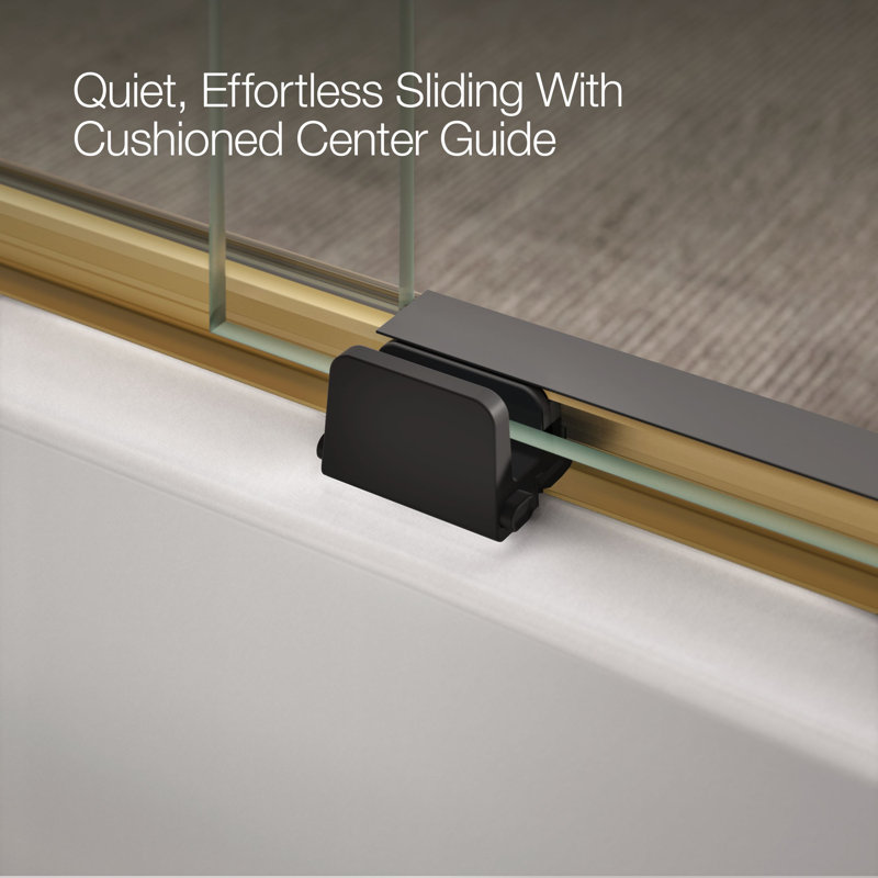 Levity 59.63" x 62" Bypass Bath Door with CleanCoat® Technology, Moderne Brass, Clear