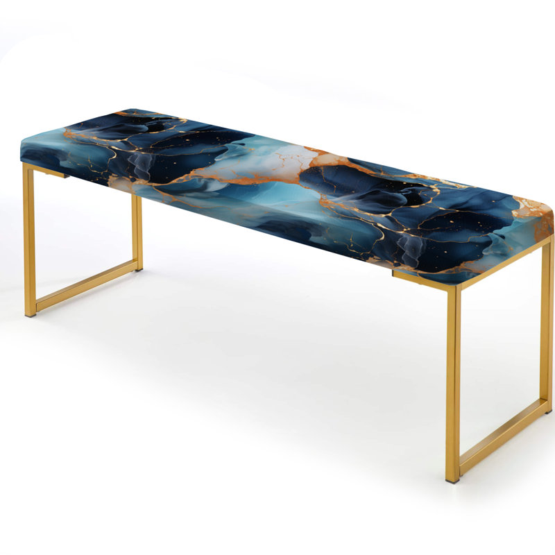 Marble Upholstered Gold Bench, Blue And Gold Celestial Radiance Marble Bliss