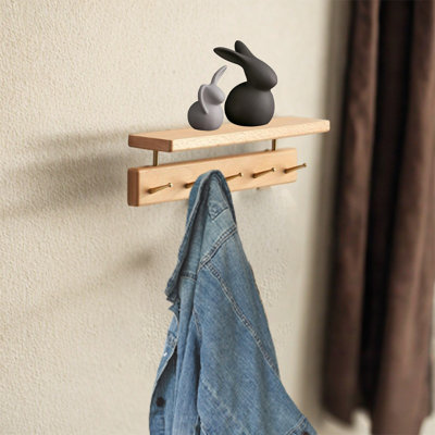 Beech Wood Coat Rack Wall Mount With Shelf