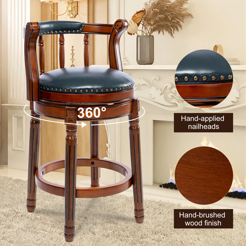 Cuir véritable pivotant Sturdivant, Tabouret de comptoir (siège d'une hauteur de 26 p, Cuir bleu / cadre brun